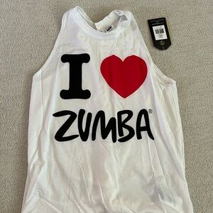 White XS “I ❤️ Zumba” Sleeveless Top with Open Back and Knot